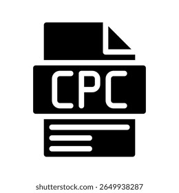 Cpc Glyph Icon. Cost Per Click File Cost incurred for each click on an advertisement