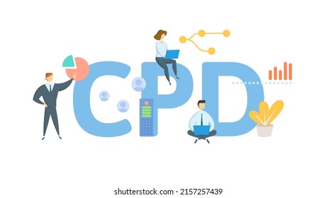 CPD, Continuing Professional Development. Concept with keyword, people and icons. Flat vector illustration. Isolated on white.