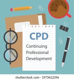 CPD Continuing Professional Development written in spiral note- vector illustration