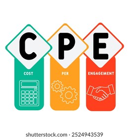 CPE - custo por acrônimo de engajamento. plano de fundo do conceito de negócios. conceito de ilustração vetorial com palavras-chave e ícones. ilustração de letras com ícones para banner da Web, folheto, landing