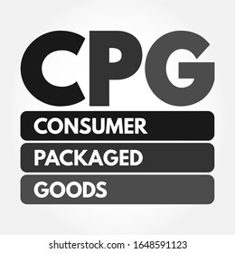 CPG Consumer Packaged Goods - merchandise that customers use up and replace on a frequent basis, acronym text concept background