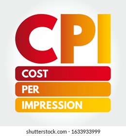 CPI - Cost Per Impression are terms used in traditional advertising media selection, online advertising and marketing related to web traffic, acronym text concept background