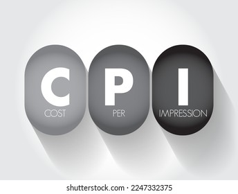 CPI - Costo por impresión son términos usados en la selección de medios publicitarios tradicionales, publicidad en línea y marketing relacionado con el tráfico web, acrónimo de fondo de concepto de texto