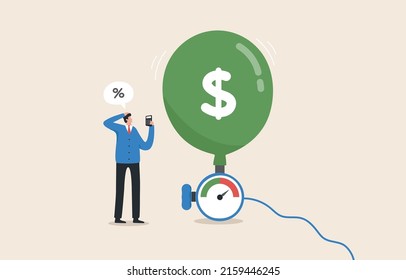 CPI, Inflation indicator, measurement of inflation. Business and economy unstable prediction with financial problems.  A businessman measures inflation from larger air balloons.