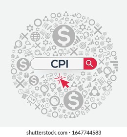 CPI mean (consumer price index) Word written in search bar,Vector illustration.