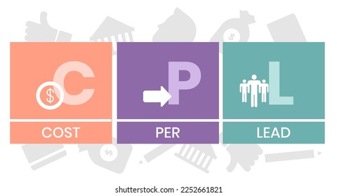 CPL - Cost Per Lead acronym, business concept background. vector illustration concept with keywords and icons. lettering illustration with icons for web banner, flyer, landing page, presentation