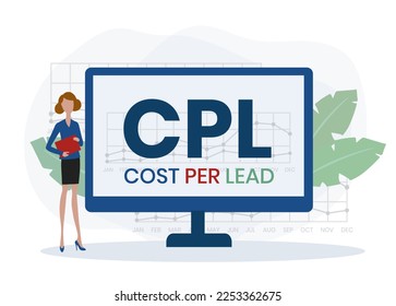 CPL - Cost Per Lead acronym, business concept background. vector illustration concept with keywords and icons. lettering illustration with icons for web banner, flyer, landing page, presentation