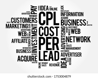 CPL - nube de palabras de coste por cliente potencial, fondo de concepto de negocio