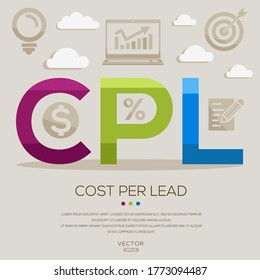 cpl media (coste por plomo), letras e iconos,Ilustración vectorial.