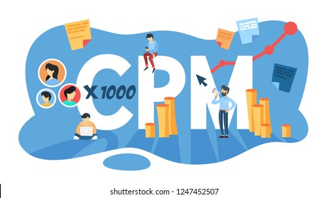 CPM concept. Cost per mille. Advertising and business promotion in the internet. Management and marketing. Isolated flat vector illustration