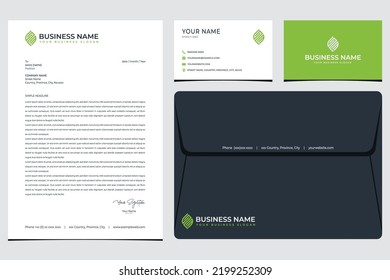 CPM or UPM leaf logo with stationery and business card designs