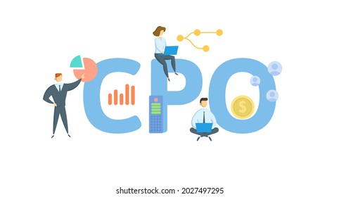 CPO, Chief People Officer. Concept with keyword, people and icons. Flat vector illustration. Isolated on white.