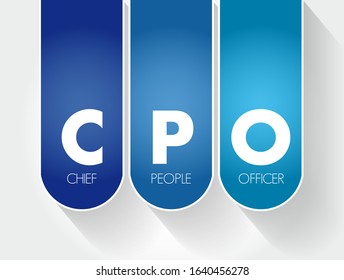 CPO Chief People Officer - corporate officer who oversees all aspects of human resource management and industrial relations policies, acronym text concept background