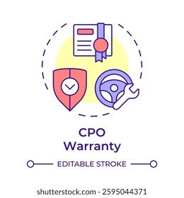 CPO warranty multi color concept icon. Certified pre owned. Certificate, license. Round shape line illustration. Abstract idea. Graphic design. Easy to use in infographic, presentation