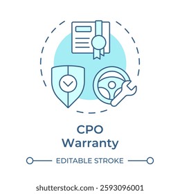 CPO warranty soft blue concept icon. Certified pre owned. Certificate, license. Round shape line illustration. Abstract idea. Graphic design. Easy to use in infographic, presentation