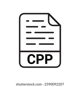 CPP file icon set. CPP file type symbol. File CPP format icon in black filled and outlined style isolated on transparent background.