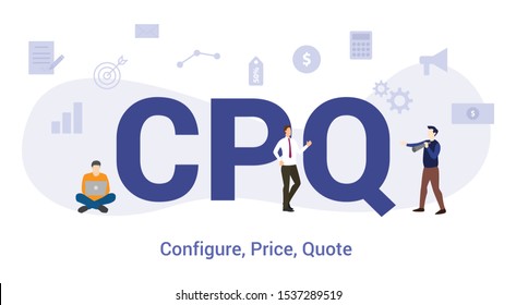 Cpq Configure Price Quote Concept With Big Word Or Text And Team People With Modern Flat Style - Vector