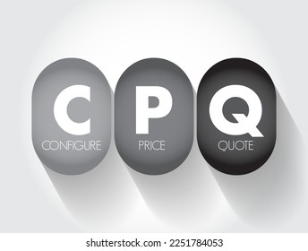 CPQ Configure Price Quote - software systems that help sellers quote complex and configurable products, acronym text concept background