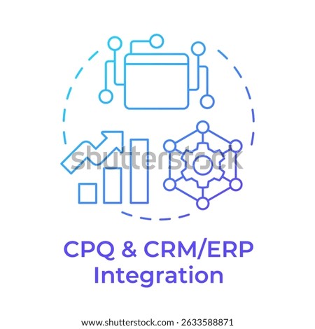 CPQ and CRM or ERP integration blue gradient concept icon. Quote management systems. Customer service. Round shape line illustration. Abstract idea. Graphic design. Easy to use in infographic, article
