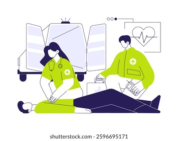 CPR abstract concept vector illustration. Group of paramedics saving persons life, cardiopulmonary resuscitation, CPR procedure, chest compressions, emergency medical services abstract metaphor.