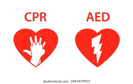 CPR- und AED-Herzsymbolsatz. Clipart-Bild einzeln auf weißem Hintergrund