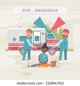 CPR and ambulance. Medical vector concept. Healthcare and treatment illustration.