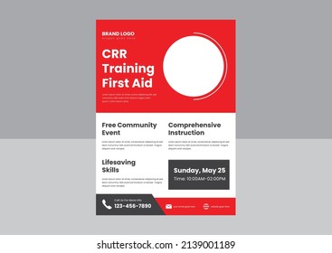 CPR and first aid training flyer poster template. CPR training course flyer poster design. first aid adult CPR training flyer design.