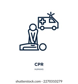 cpr icon from humans collection. Thin linear cpr, medical, heart outline icon isolated on white background. Line vector cpr sign, symbol for web and mobile