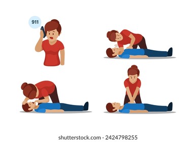 Cpr Steps Information Illustration Set Vector