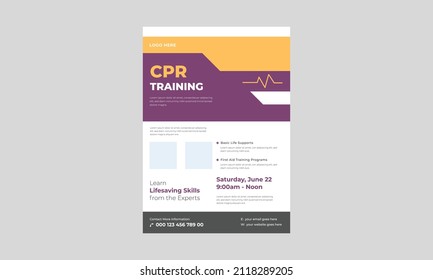 CPR training and first aid medical flyer, First aid training service promotion poster leaflet template. CPR training flyer template.