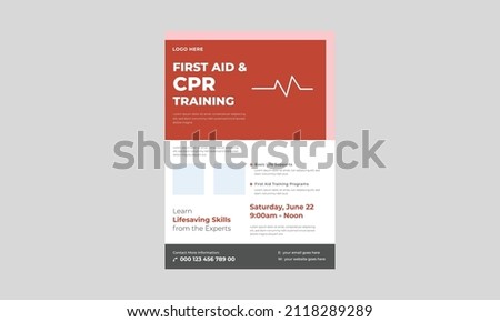 CPR training and first aid medical flyer, First aid training service promotion poster leaflet template. CPR training flyer template.