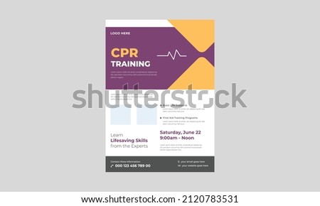 CPR training and first aid medical flyer, First aid training service promotion poster leaflet template. CPR training flyer template.