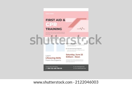CPR training and first aid medical flyer, First aid training service promotion poster leaflet template. CPR training flyer template.