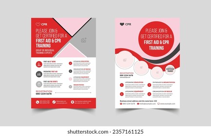 CPR training flyer design and brochure cover template
