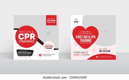 CPR training social media post and web banner templates. Course admission social media banner and stories design layout