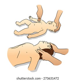 CPR-pulse check first aid measures kid, basic help.