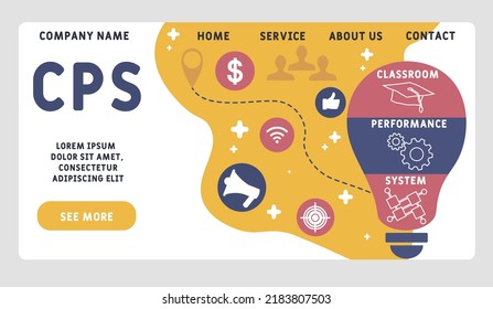 CPS - Akronym für das Klassenzimmer-Leistungssystem. Hintergrund des Unternehmenskonzepts.  Vektorgrafik-Konzept mit Schlagwörtern und Symbolen. Buchstabengrafik mit Symbolen für Web-Banner, Flyer, Landing-Page