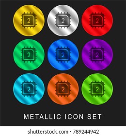 Cpu 9 color metallic chromium icon or logo set including gold and silver