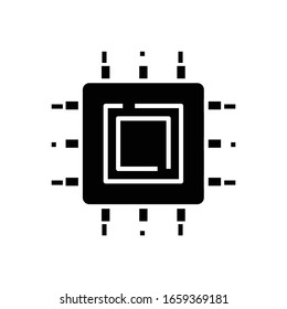 Icono negro Cpu, ilustración conceptual, símbolo plano vectorial, signo de glifo.