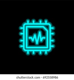 Cpu blue glowing neon ui ux icon. Glowing sign logo vector