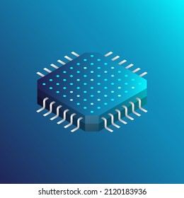 CPU with blue lights and effects, Futuristic microchip, vector illustration