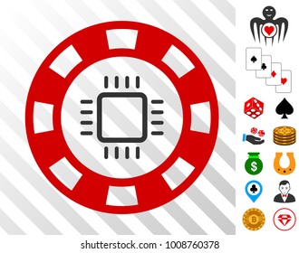 Cpu Casino Chip icon with bonus casino icons. Vector illustration style is flat iconic symbols. Designed for gamble websites.