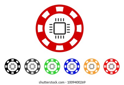 Cpu Casino Chip icon. Vector illustration style is a flat iconic cpu casino chip symbol with gray, yellow, green, blue, red, black color variants. Designed for web and software interfaces.