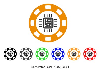 Cpu Casino Chip icon. Vector illustration style is a flat iconic cpu casino chip symbol with grey, yellow, green, blue, red, black color versions. Designed for web and software interfaces.