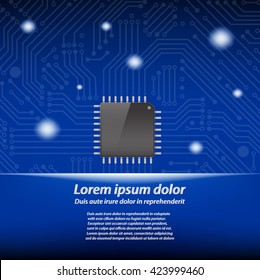 CPU (central processing unit) - Computer chip or microchip with circuit board background, Vector  illustration