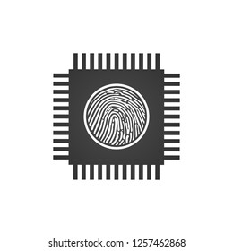 CPU central processing unit with fingerprint, security concept, Computer chip or microchip icon. vector illustration isolated on white background.