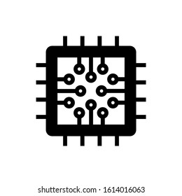 CPU, central processing unit icon, Computer Processor symbol in black flat shape design on white background