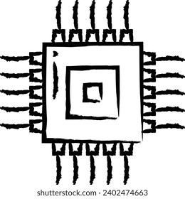 cpu chip hand drawn vector illustration