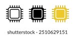 CPU chip icon. Central processor symbol. Chipset core vector illustration. Microchip sign. Computer hardware electronic pictogram. Microprocessor scheme isolated concept. Digital AI tech system logo.