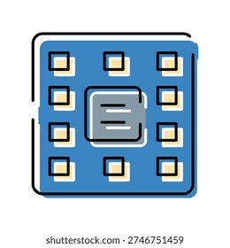 Cpu chip icon depicting data processing, computing, and information flow within a microchip, representing hardware components, electronic engineering, and advanced technology